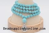 GMN2416 Hand-knotted 6mm blue howlite 108 beads mala necklace with charm