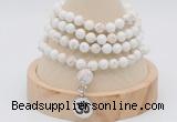 GMN2417 Hand-knotted 6mm white howlite 108 beads mala necklace with charm