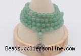 GMN2420 Hand-knotted 6mm green aventurine 108 beads mala necklace with charm