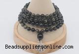 GMN2430 Hand-knotted 6mm golden obsidian 108 beads mala necklace with charm