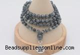 GMN2431 Hand-knotted 6mm eagle eye jasper 108 beads mala necklace with charm