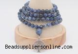 GMN2432 Hand-knotted 6mm sodalite 108 beads mala necklace with charm