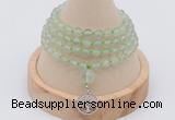 GMN2436 Hand-knotted 6mm prehnite 108 beads mala necklace with charm