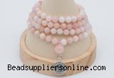 GMN2441 Hand-knotted 6mm natural pink opal 108 beads mala necklace with charm