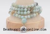 GMN2447 Hand-knotted 6mm amazonite 108 beads mala necklaces with charm