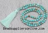 GMN245 Hand-knotted 6mm sea sediment jasper 108 beads mala necklaces with tassel