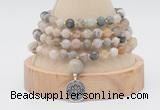 GMN2457 Hand-knotted 6mm bamboo leaf agate 108 beads mala necklaces with charm