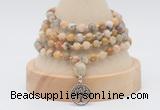 GMN2458 Hand-knotted 6mm yellow crazy lace agate 108 beads mala necklaces with charm