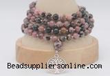 GMN2460 Hand-knotted 6mm rhodonite 108 beads mala necklaces with charm