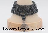 GMN2464 Hand-knotted 6mm black onyx 108 beads mala necklaces with charm