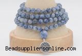 GMN2466 Hand-knotted 6mm blue spot stone 108 beads mala necklaces with charm