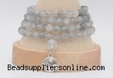 GMN2470 Hand-knotted 6mm cloudy quartz 108 beads mala necklaces with charm