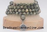 GMN2472 Hand-knotted 6mm rhyolite 108 beads mala necklaces with charm