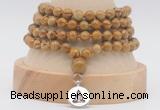 GMN2475 Hand-knotted 6mm wooden jasper 108 beads mala necklaces with charm