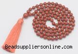 GMN252 Hand-knotted 6mm red jasper 108 beads mala necklaces with tassel