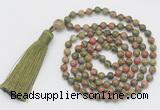 GMN253 Hand-knotted 6mm unakite 108 beads mala necklaces with tassel