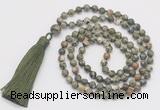 GMN254 Hand-knotted 6mm rhyolite 108 beads mala necklaces with tassel