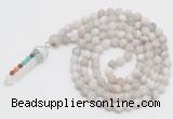 GMN2601 Hand-knotted 8mm, 10mm matte white crazy agate 108 beads mala necklace with pendant