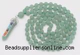 GMN2620 Hand-knotted 8mm, 10mm matte green aventurine 108 beads mala necklace with pendant