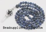 GMN2621 Hand-knotted 8mm, 10mm matte sodalite 108 beads mala necklace with pendant