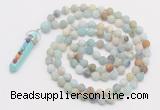 GMN2626 Knotted 8mm, 10mm matte amazonite 108 beads mala necklace with pendant