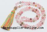 GMN264 Hand-knotted 6mm volcano cherry quartz 108 beads mala necklaces with tassel