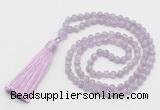 GMN265 Hand-knotted 6mm lavender amethyst 108 beads mala necklaces with tassel