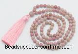 GMN268 Hand-knotted 6mm pink wooden jasper 108 beads mala necklaces with tassel