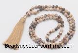 GMN270 Hand-knotted 6mm zebra jasper 108 beads mala necklaces with tassel