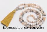 GMN275 Hand-knotted 6mm bamboo leaf agate 108 beads mala necklaces with tassel