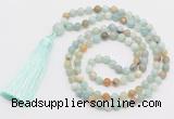 GMN279 Hand-knotted 6mm amazonite 108 beads mala necklaces with tassel