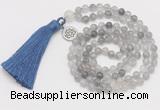 GMN300 Hand-knotted 6mm cloudy quartz 108 beads mala necklaces with tassel & charm