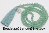 GMN301 Hand-knotted 6mm green aventurine 108 beads mala necklaces with tassel & charm