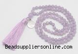 GMN310 Hand-knotted 6mm lavender amethyst 108 beads mala necklaces with tassel & charm