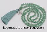 GMN319 Hand-knotted 6mm green aventurine 108 beads mala necklaces with tassel & charm