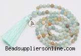 GMN321 Hand-knotted 6mm amazonite 108 beads mala necklaces with tassel & charm