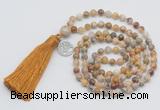 GMN323 Hand-knotted 6mm yellow crazy agate 108 beads mala necklaces with tassel & charm