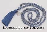 GMN326 Hand-knotted 6mm blue spot stone 108 beads mala necklaces with tassel & charm