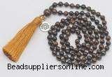 GMN327 Hand-knotted 6mm bronzite 108 beads mala necklaces with tassel & charm