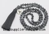 GMN328 Hand-knotted 6mm snowflake obsidian 108 beads mala necklaces with tassel & charm