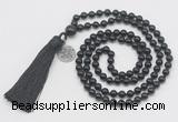 GMN329 Hand-knotted 6mm black onyx 108 beads mala necklaces with tassel & charm