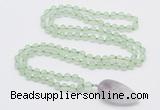 GMN4001 Hand-knotted 8mm, 10mm prehnite 108 beads mala necklace with pendant