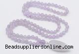 GMN4002 Hand-knotted 8mm, 10mm lavender amethyst 108 beads mala necklace with pendant