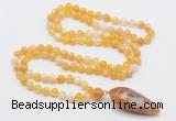 GMN4005 Hand-knotted 8mm, 10mm yellow banded agate 108 beads mala necklace with pendant