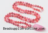 GMN4006 Hand-knotted 8mm, 10mm red banded agate 108 beads mala necklace with pendant