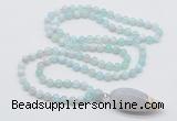 GMN4009 Hand-knotted 8mm, 10mm sea blue banded agate 108 beads mala necklace with pendant