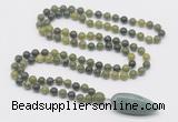 GMN4019 Hand-knotted 8mm, 10mm Canadian jade 108 beads mala necklace with pendant