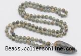 GMN4027 Hand-knotted 8mm, 10mm rhyolite 108 beads mala necklace with pendant