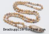 GMN4037 Hand-knotted 8mm, 10mm fossil coral 108 beads mala necklace with pendant