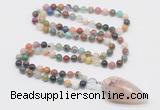 GMN4038 Hand-knotted 8mm, 10mm colorful gemstone 108 beads mala necklace with pendant